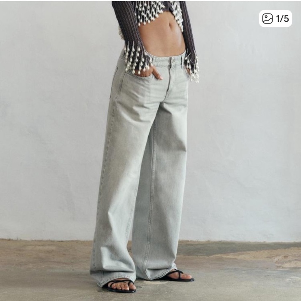 Zara Light Gray Wide Leg Mid Rise Relaxed Soft Jean Bloggers 4 NWOT